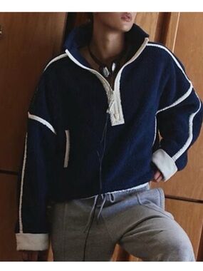 Free People FP Movement Mountain High 1/2 Zip Fleece Pullover - Navy Blue - L